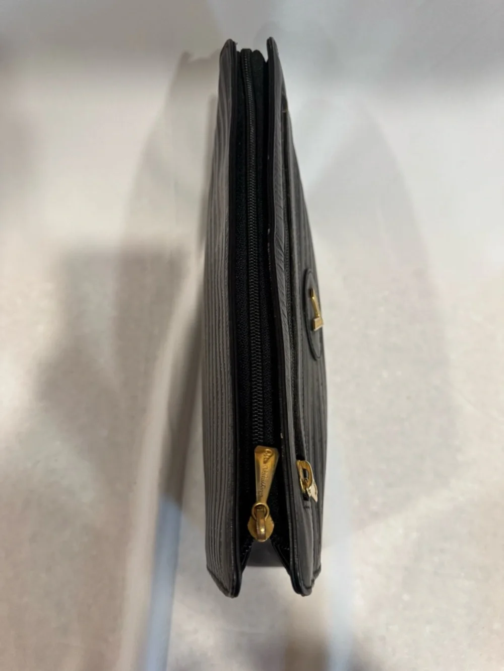 Authentic Vintage Valentino Black Leather Toiletry Bag with Gold V Accent - Picture 6 of 15